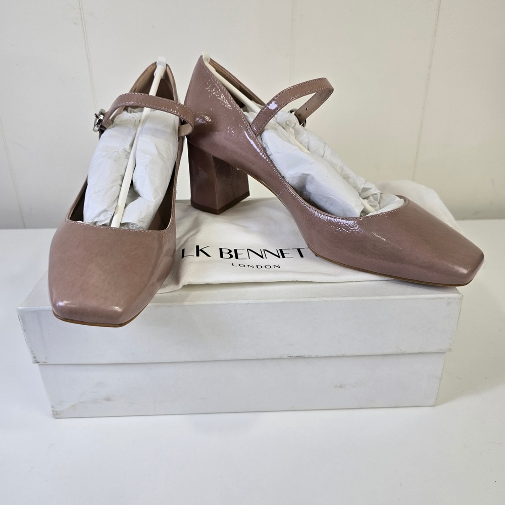 LK Bennett Patent Mary Jane Block Heel Shoes Women Size 9 US‎ 40 EU Taupe